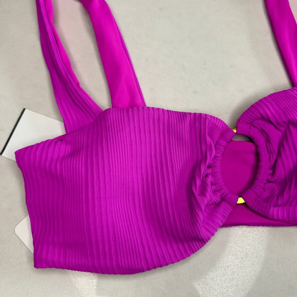 L*Space Ribbed Willow Bikini | Purple Cutout Ring Top & High-Leg Bottom NWT M